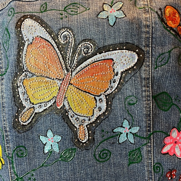 Hand Painted rhinestone Jean Jacket. One of a kind! - Picture 2 of 6